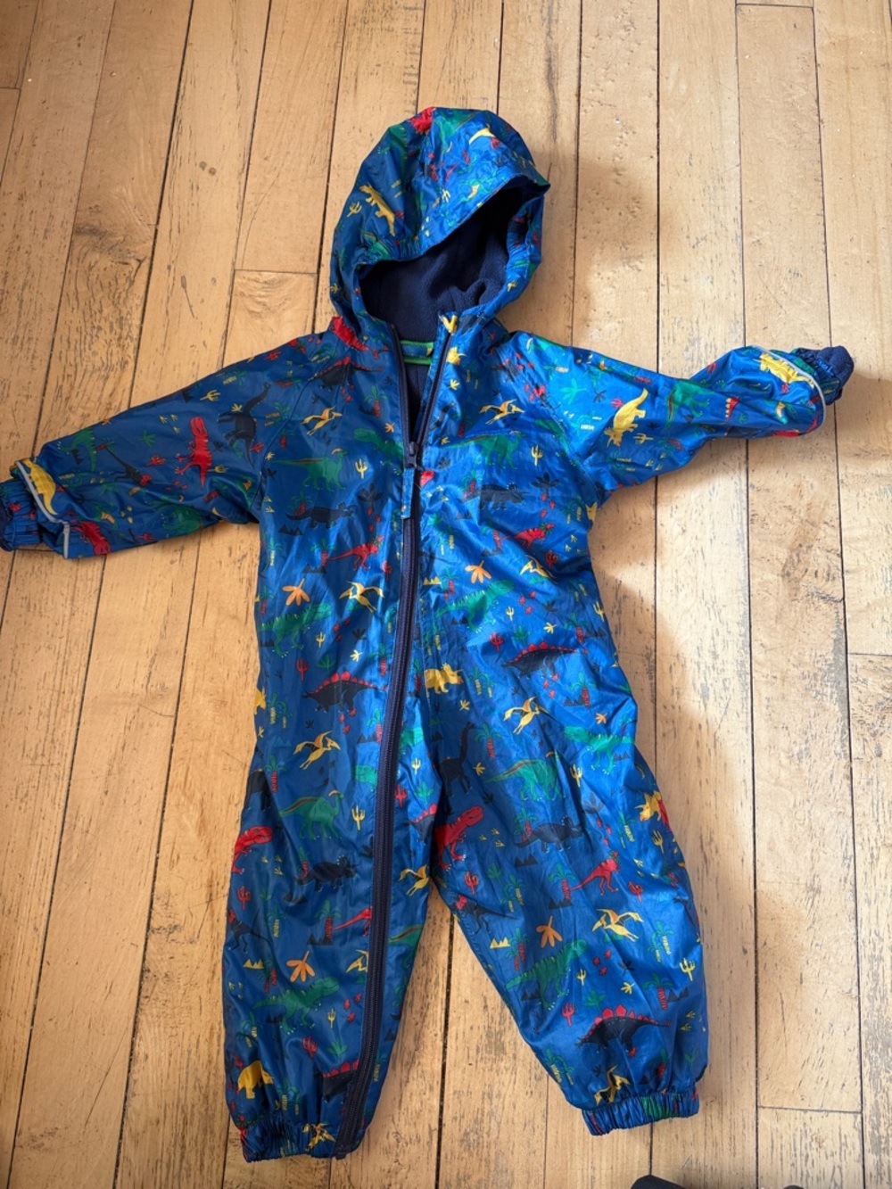 Blue Dino-Print Hooded Kids Snowsuit